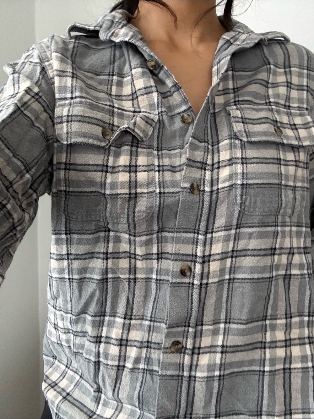Old Navy Gray and White Plaid Button-Front Shirt